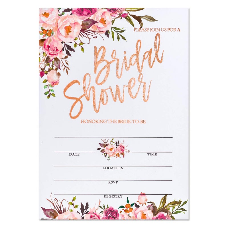 Crisky Rose Gold Foil Bridal Shower Invitation with Envelopes, Bridal Shower Invite, Wedding Shower Invitations, 25 pcs Cards & 25 pcs Envelopes & 25 pcs Stickers - Image 1